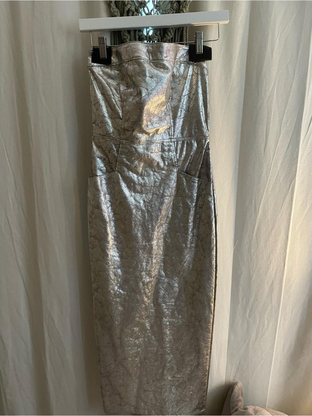 Strapless Silver Luminous Maxi Dress